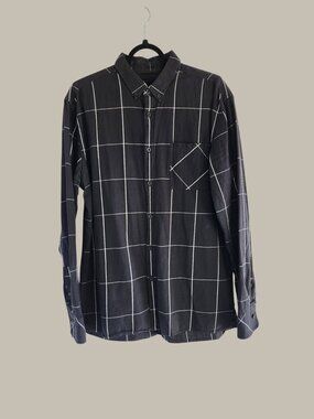 Medium Zanerobe Men’s Black Cotton Button-Down Shirt White Plaid - Medium
